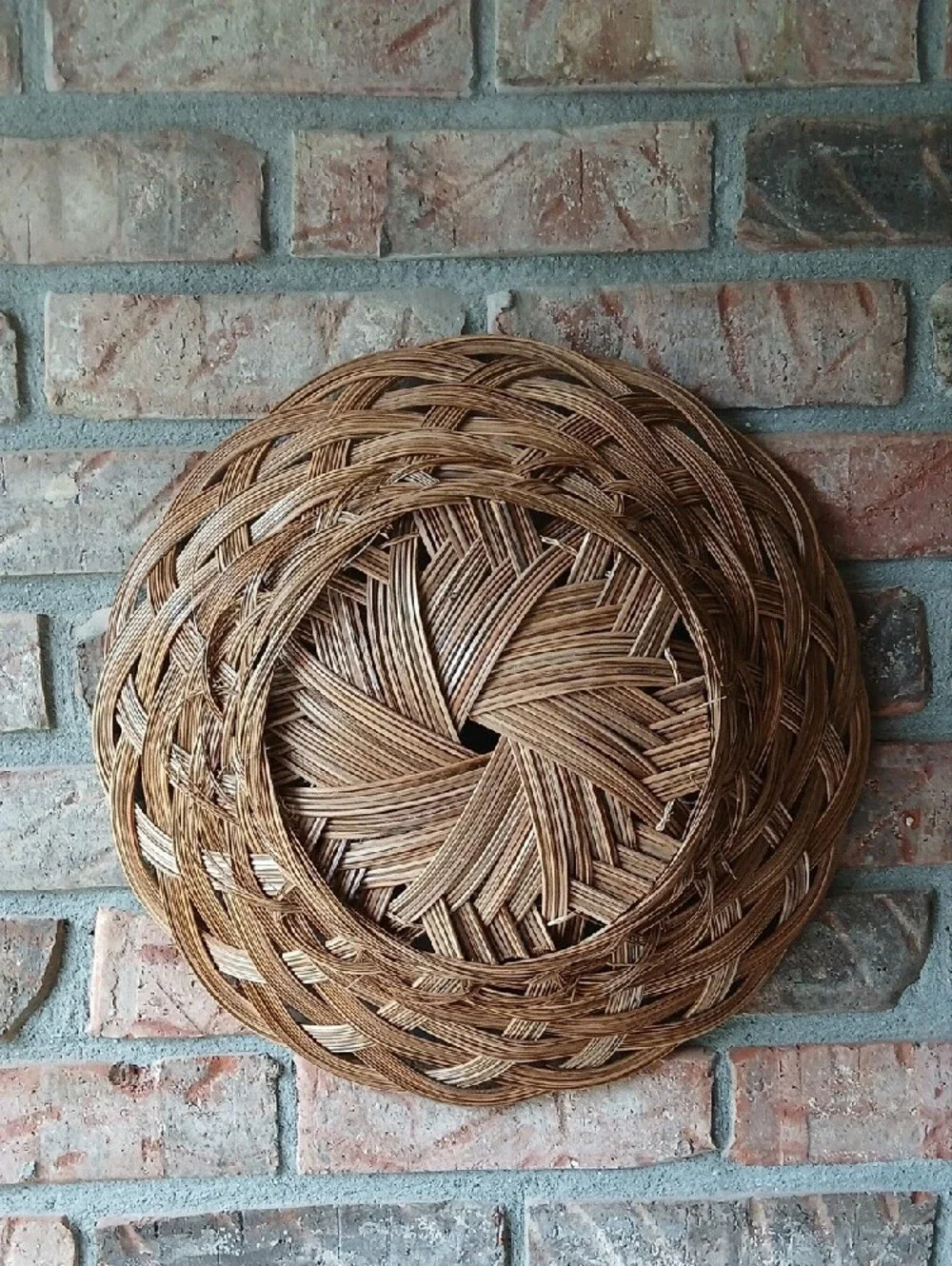 Handwoven Natural Brown Wicker Wall Basket - 14 Inch Diameter